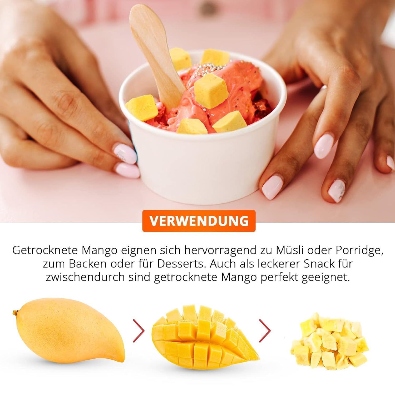 Frystorkad mango, 250g frystorkad frukt, utan tillsatser, fruktig, tillverkad i Tyskland Dehydrerade produkter Naty Shop