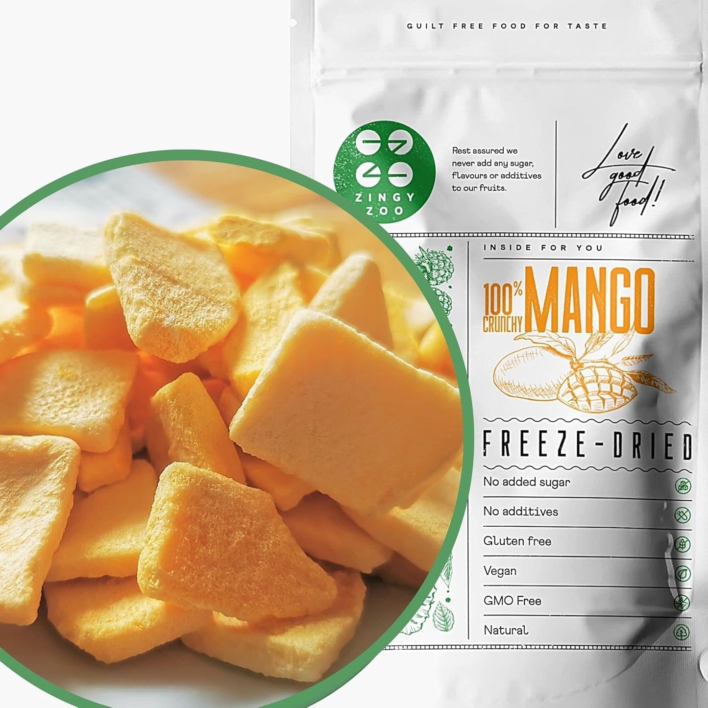 Frystorkad mango | Inget tillsatt socker Frystorkad mango | Frystorkad mango Mangofrukt Torkad mango | Torkad mango Torkad frukt utan tillsatser | ZingyZoo torkad mango (100 g) Naty Shop torkade produkter bitar 100 g