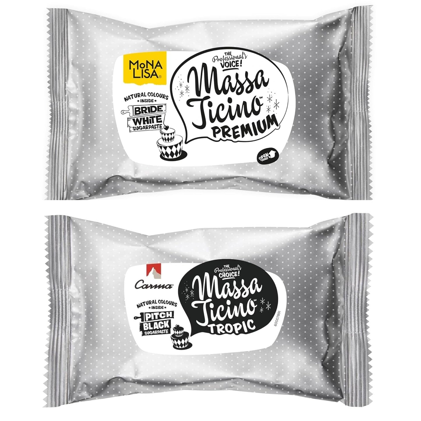 Massa Ticino Set 1x Vit fondant 250g och 1x Svart fondant 250g - Premium sockerpasta för tårtor, rullfondant - Perfekt för tårtor, modellering och dekorationer - Fondant för professionella och amatörbagare Sockerpasta Naty Shop Standardtitel