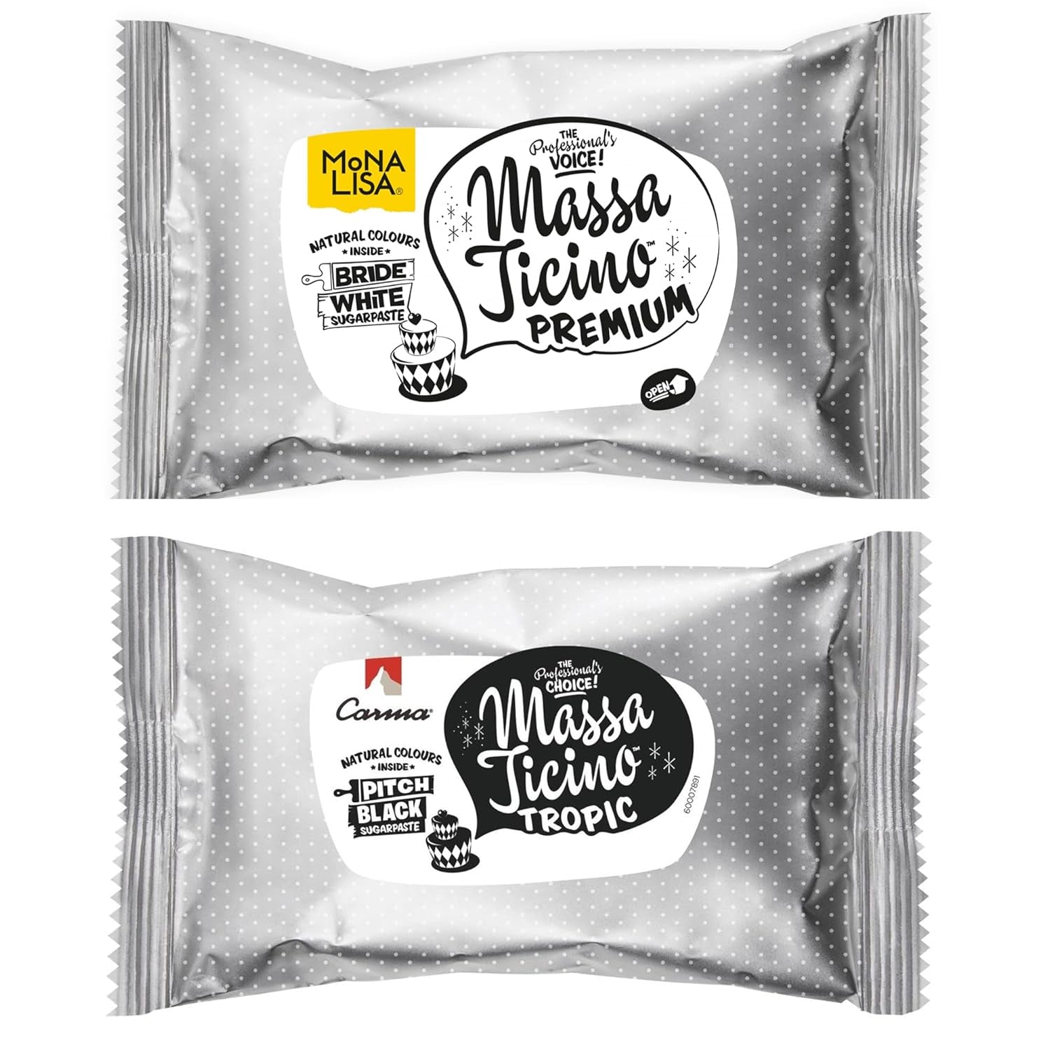 Massa Ticino Set 1x Vit fondant 250g och 1x Svart fondant 250g - Premium sockerpasta för tårtor, rullfondant - Perfekt för tårtor, modellering och dekorationer - Fondant för professionella och amatörbagare Sockerpasta Naty Shop Standardtitel