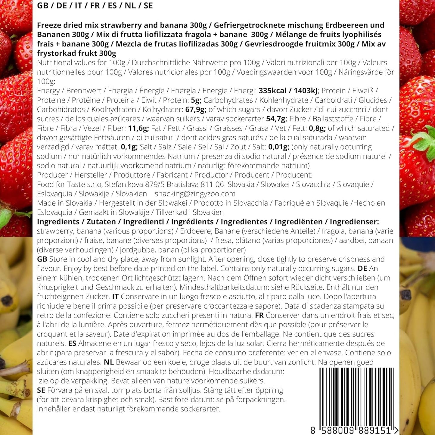 Blandning av frystorkad frukt ErdBana XL 300g | Frystorkade bananer + frystorkade jordgubbar Frystorkade fruktprovningsset | Jordgubb och banan frystorkad fruktmix | ZingyZoo Dehydrerade produkter Naty Shop