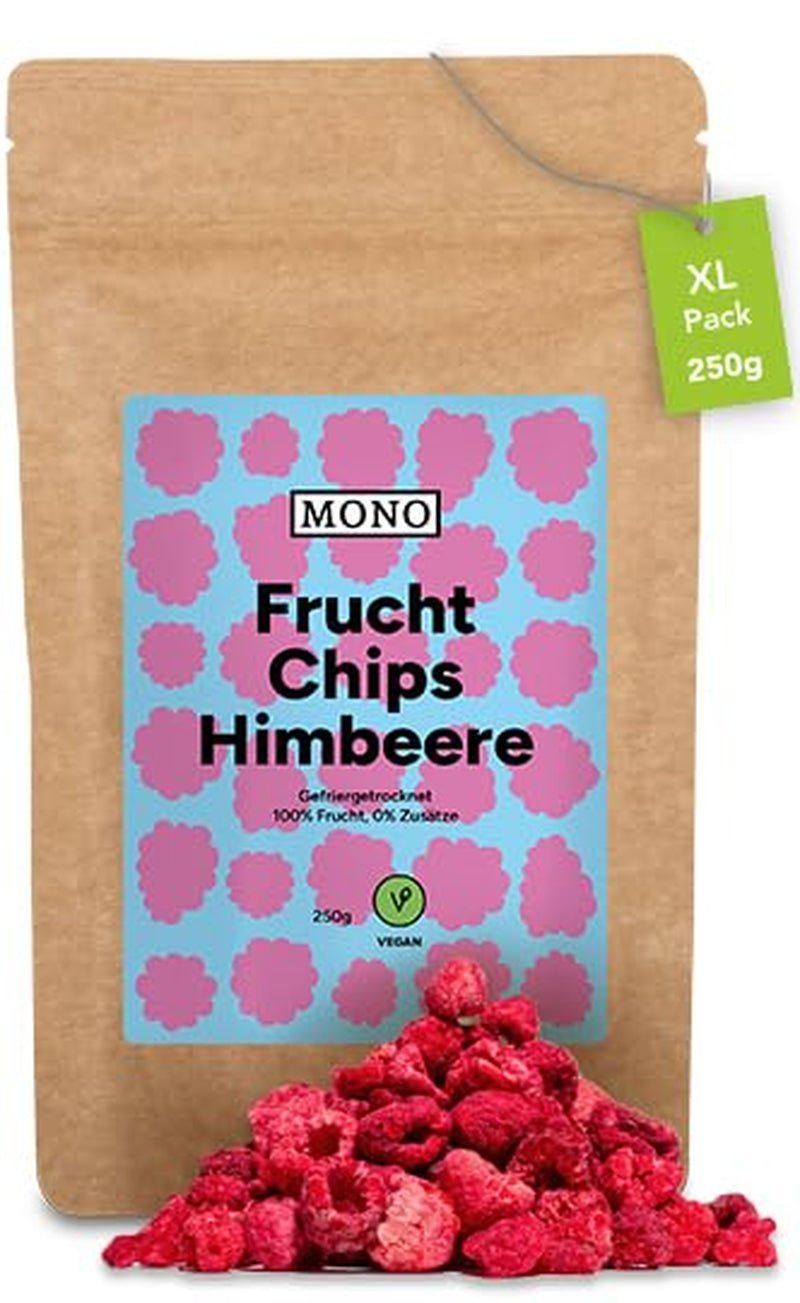 Mono frystorkade chips - 300g jordgubbschips från 100 % naturliga jordgubbar - torkad tropisk frukt - torkad jordgubbsfrukt - mellanmål till müsli och desserter - jordgubbschips Torkade produkter Naty Shop Hallon