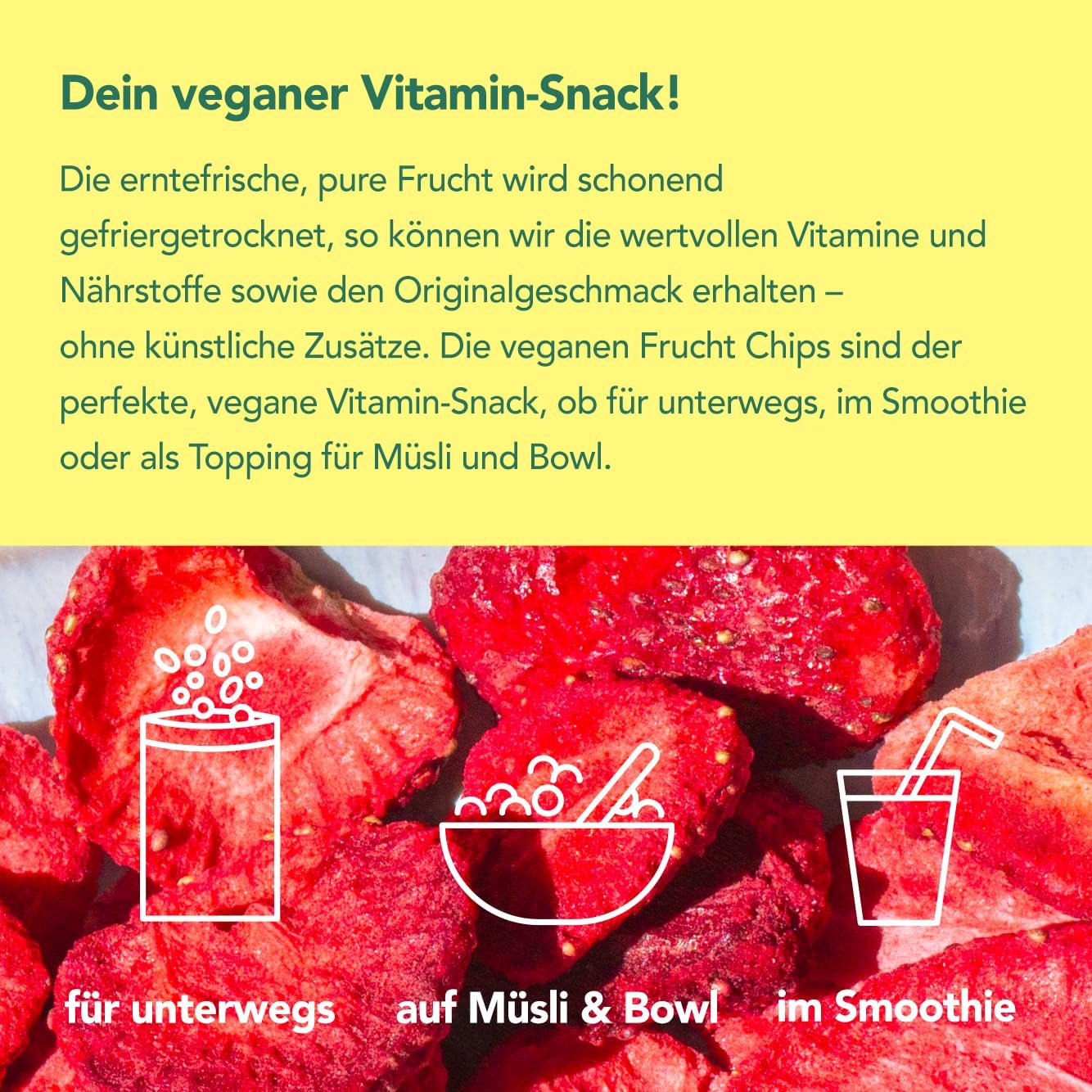 Mono frystorkade chips - 300g jordgubbschips från 100 % naturliga jordgubbar - torkad tropisk frukt - torkad jordgubbsfrukt - mellanmål till müsli och desserter - jordgubbschips Torkad produkter Naty Shop