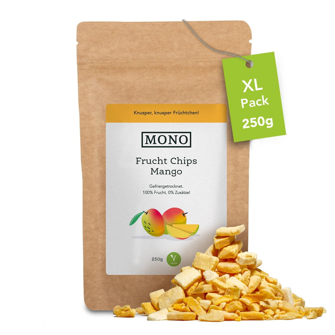 Mono frystorkade chips - 300g jordgubbschips från 100 % naturliga jordgubbar - torkad tropisk frukt - torkad jordgubbsfrukt - mellanmål till müsli och desserter - jordgubbschips Torkade produkter Naty Shop Mango