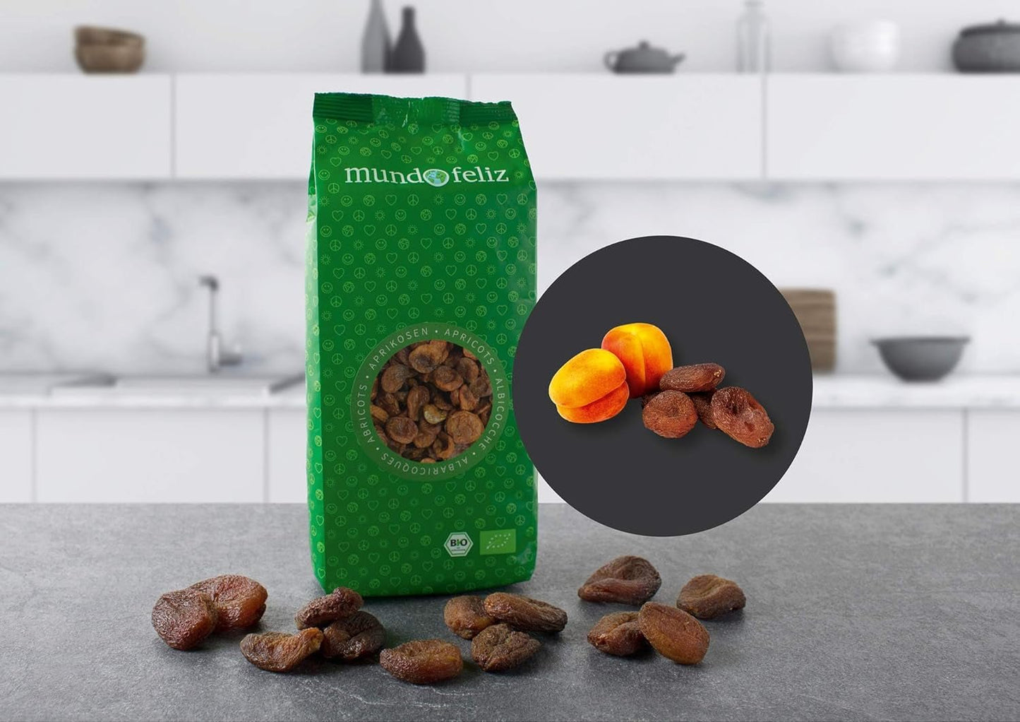Mundo Feliz Torkade aprikoser med gropar från ekologiskt jordbruk, 2 x 500 g Torkade produkter Min butik