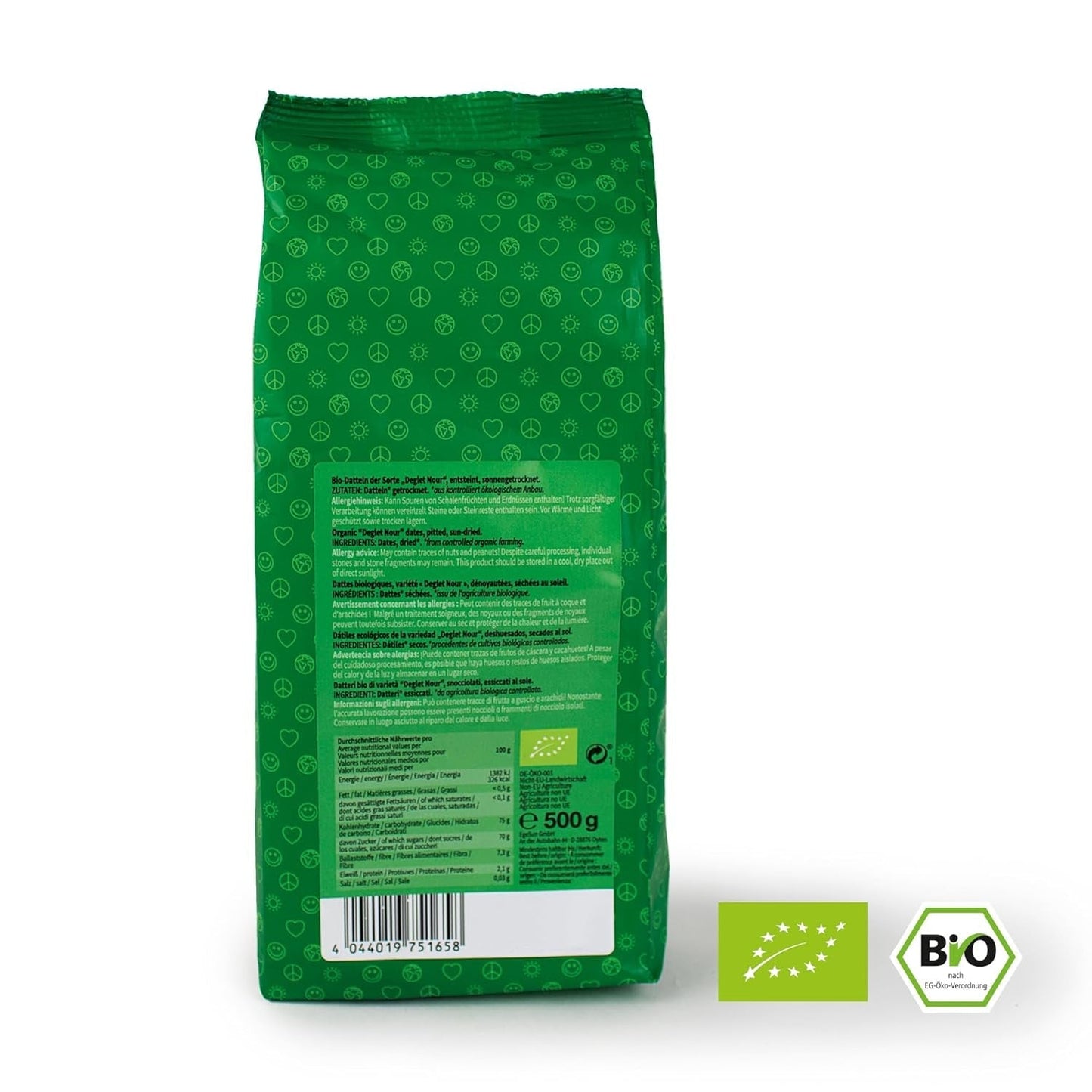 Mundo Feliz Torkade dadlar med frön från ekologiskt jordbruk, 2 x 500 g torkade produkter Naty Shop
