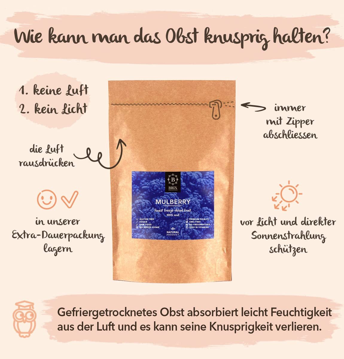 Blackberry BRIX | Naturliga torkade björnbär 95 g | Great Taste Award för torkad frukt | Icke-GMO, glutenfri, vegan, konserverade vitaminer Naty Shop Dehydrerade produkter