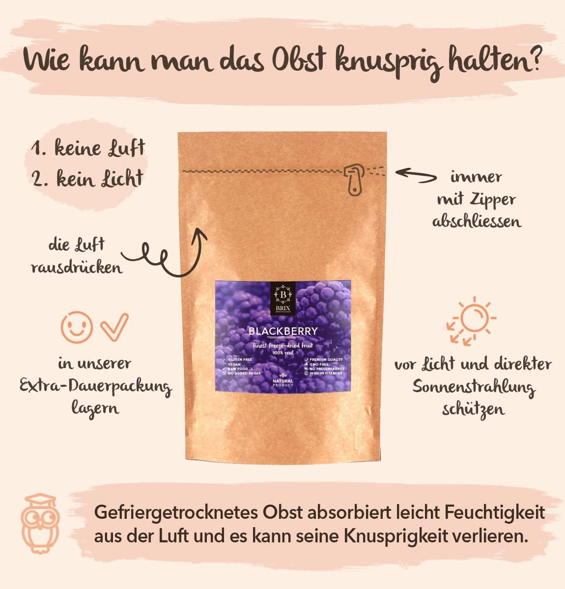 Frystorkade björnbär BRIX | Naturliga björnbär, torkade 105 g | Great Taste Award för torkade bär | Icke-GMO, glutenfria, veganska, undanhållna vitaminer Naty Shop Dehydrerade produkter