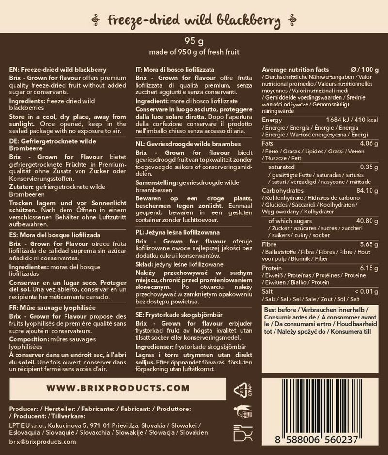 Vilda björnbär BRIX | Naturliga vilda björnbär, torkade 95 g | Great Taste Award för torkade bär | Icke-GMO, glutenfria, veganska, undanhållna vitaminer Naty Shop Dehydrerade produkter