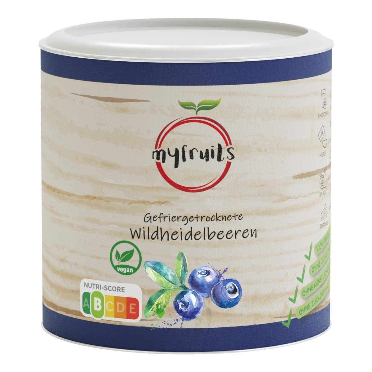 myfruits vilda blåbär, frystorkade blåbär, 70g, inga tillsatser, 100% vilda blåbär, frystorkade frukter och torkade frukter Torkade produkter Naty Shop Standardtitel