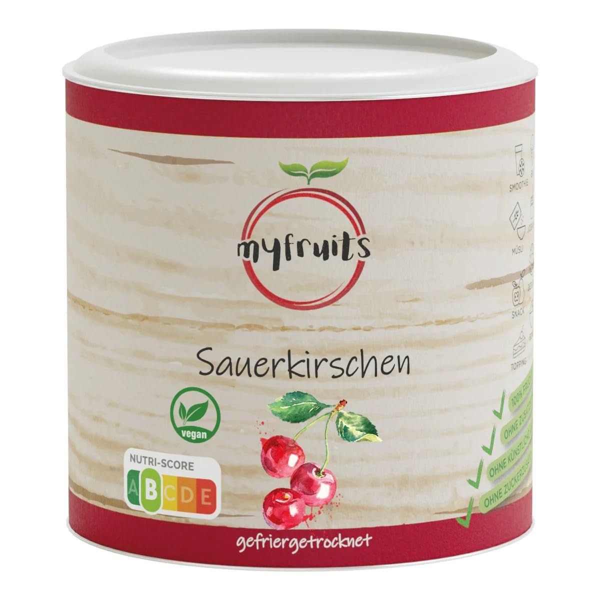 myfruits frystorkade bittra körsbär, 80g, utan tillsatser, gjorda av 100% körsbär, frystorkade och torkade frukter Dehydrerade produkter Naty Shop Standardtitel