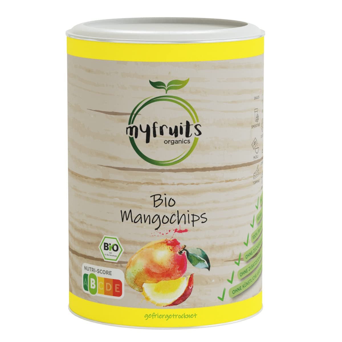myfruits ekologisk mango, frystorkad frukt, 300g, fruktchips, inga tillsatser, 100% mango, frystorkad och torkad frukt för müsli eller snacks... Dehydrerade produkter Naty Shop 100 G (1 pack)