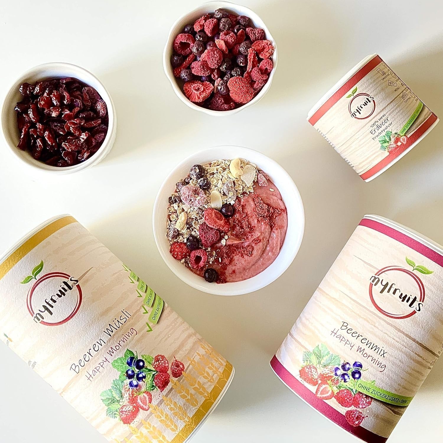 myfruits bärmix, 300g, frystorkad frukt och bärmix, utan tillsatt socker, jordgubbar, hallon, röda vinbär, torkad fruktmix Torkad produkter Naty Shop