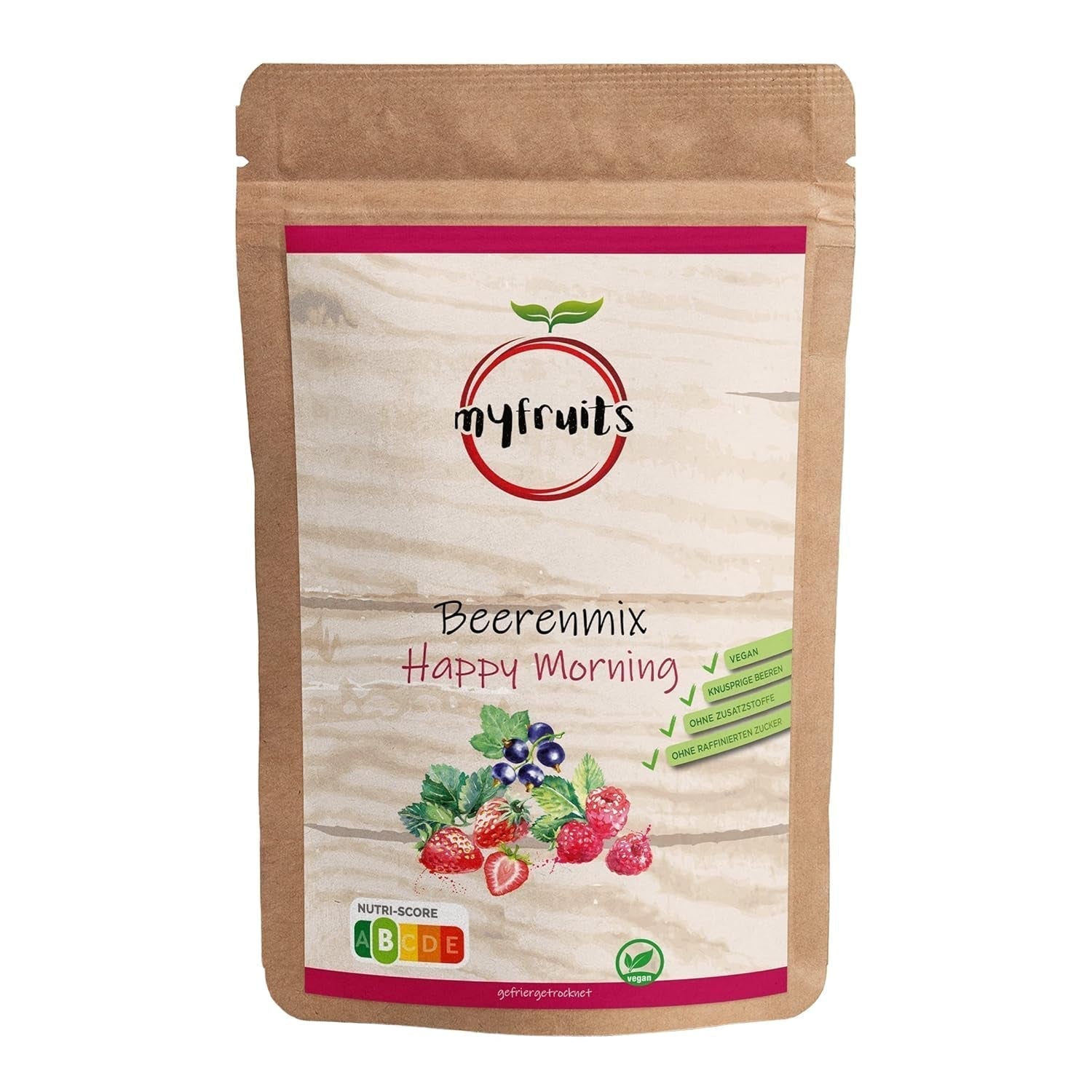 myfruits bärmix, 300g, frystorkad frukt- och bärmix, utan tillsatt socker, jordgubbar, hallon, röda vinbär, torkad fruktmix Torkad produkter Naty Shop 300 G (1 förpackning)