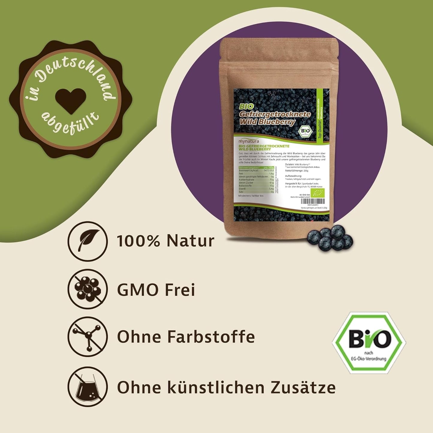 Mynatura ekologiska frystorkade vilda blåbär I Blåbär I Frukt I Bär I Naturprodukt I Ekologisk kvalitet I Påse (1x 200g) Uttorkade produkter Naty Shop