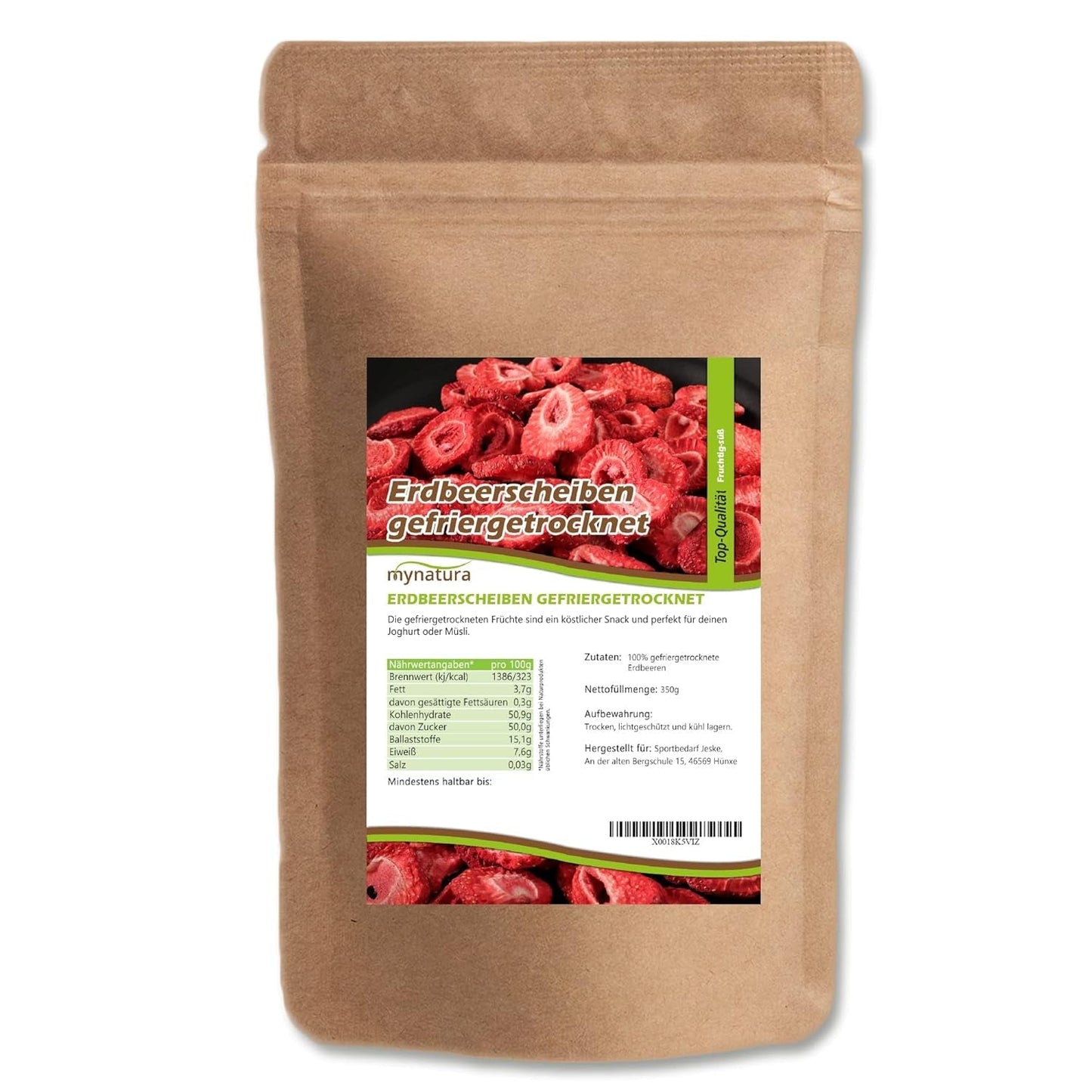 Mynatura frystorkade jordgubbsskivor I grönsaker I naturell I torkad frukt I frukt I - lätt torkad (1 x 350g) Dehydrerade produkter Naty Shop 350 G (1 paket)