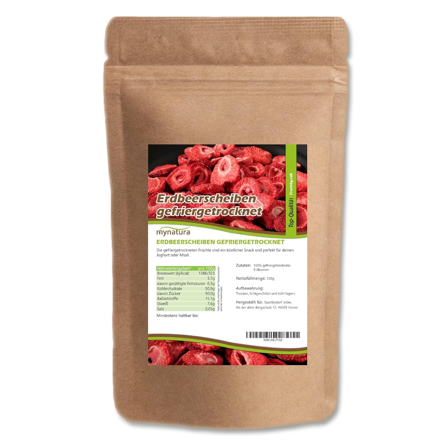 Mynatura frystorkade jordgubbsskivor I grönsaker I naturell I torkad frukt I frukt I - lätt torkad (1 x 350g) Dehydrerade produkter Naty Shop 350 G (1 paket)