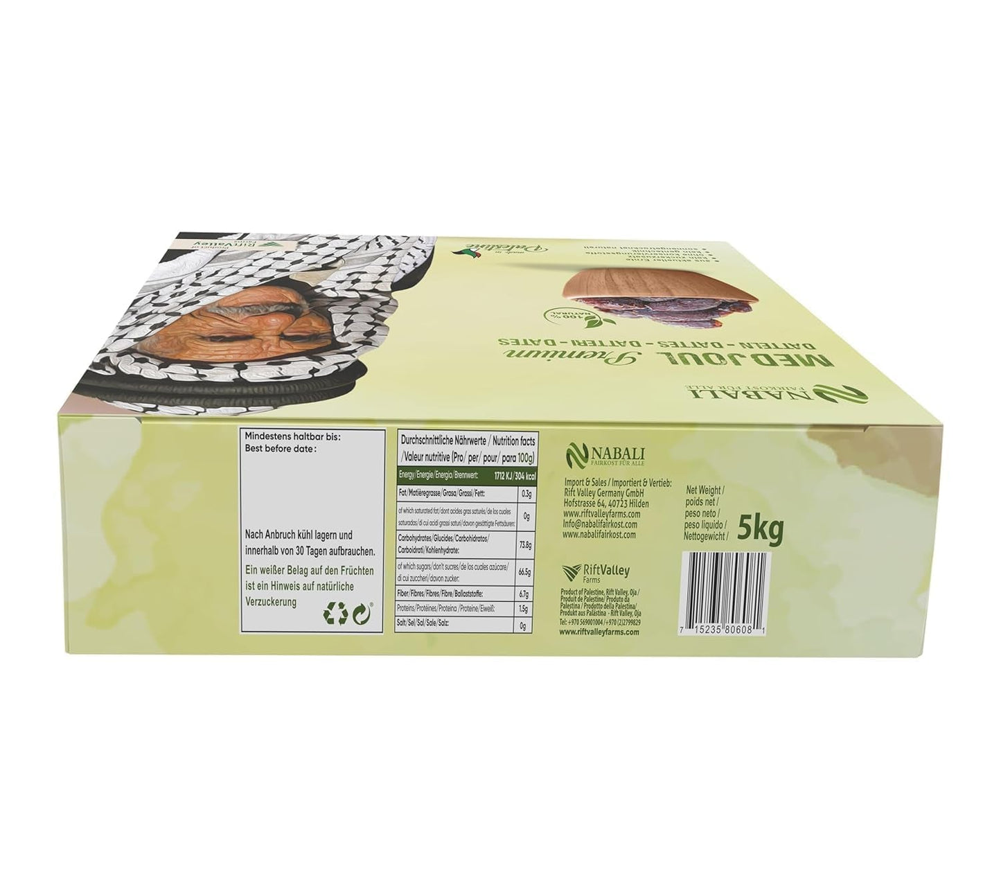 NABALI FAIRKOST FÖR ALLA Dadlar Medjool Medjoul från Palestina - 100% naturlig vegansk aromatisk traditionell färsk och orientalisk I utan konserveringsmedel 5 kg (1 förpackning), Small/Medium Dehydrerade produkter Naty Shop