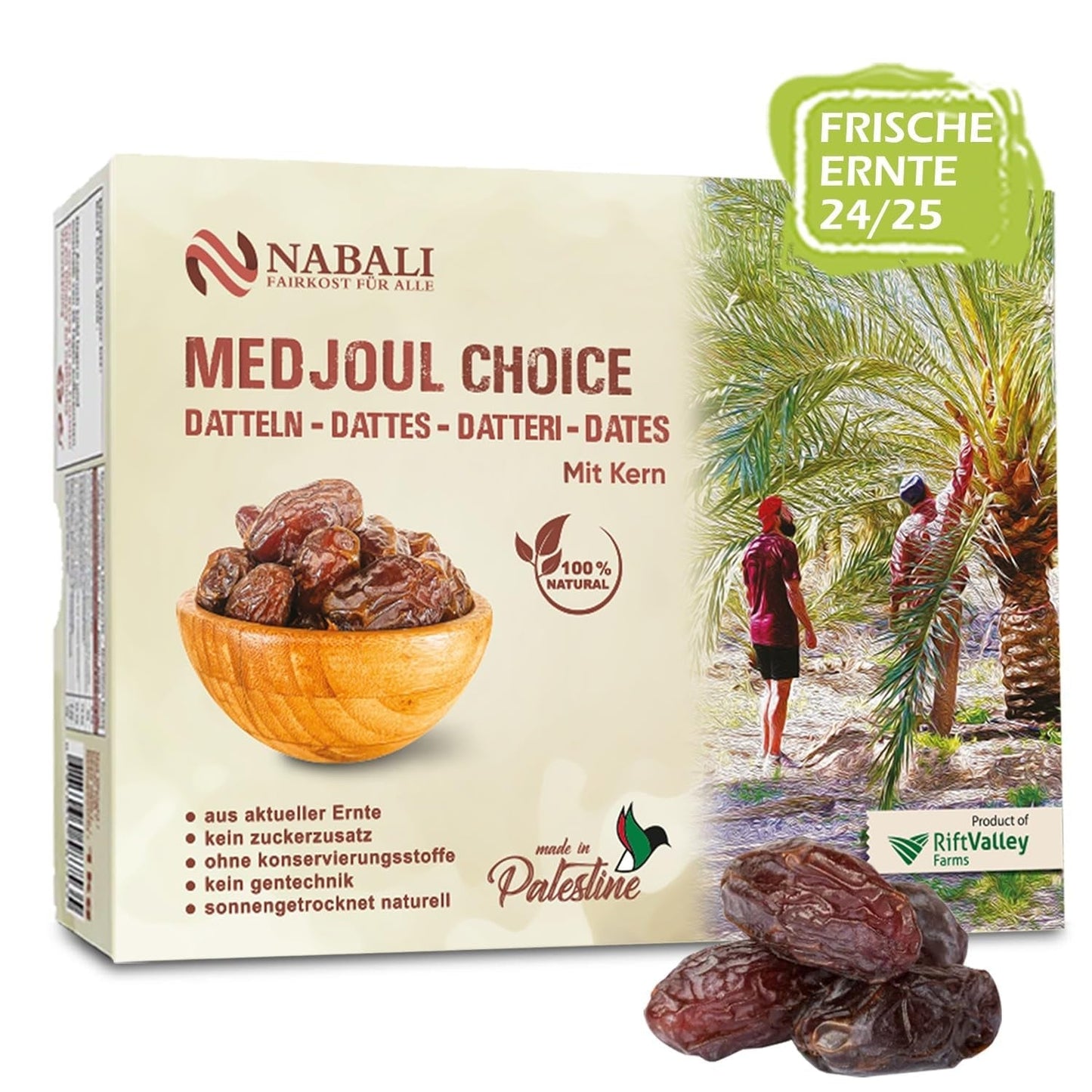 NABALI FAIRKOST FÖR ALLA Medjoul - Medjool Dadlar Val I - 100% naturlig aromatisk fräsch orientalisk mjuk I söt som honung och karamelliserad I Ursprung: Palestina I (1x1KG) Dehydrerade produkter Naty Shop 1 kg (1 paket)