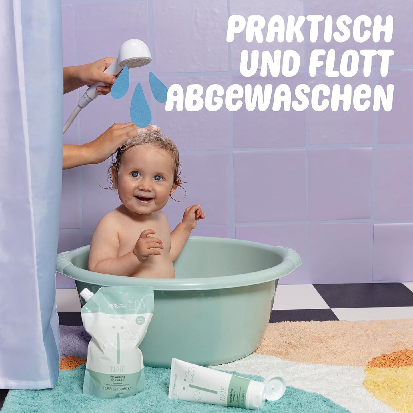 Naïf - Vårdschampo - för spädbarn och barn - Babyschampo med naturliga ingredienser - 100% vegan - 0% SLES - Utan mikroplaster, silikoner och parabener - 200 ml Barn - Bad och hudvård Naty Shop