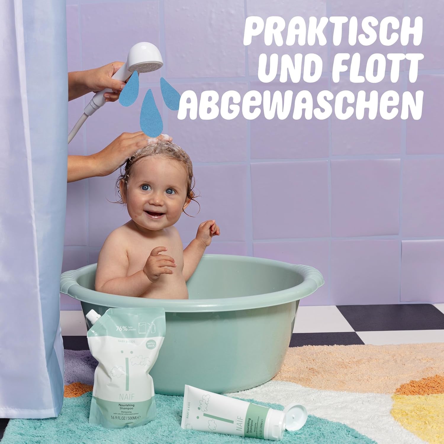 Naïf - Vårdschampo - för spädbarn och barn - Babyschampo med naturliga ingredienser - 100% vegan - 0% SLES - Utan mikroplaster, silikoner och parabener - 200 ml Barn - Bad och hudvård Naty Shop