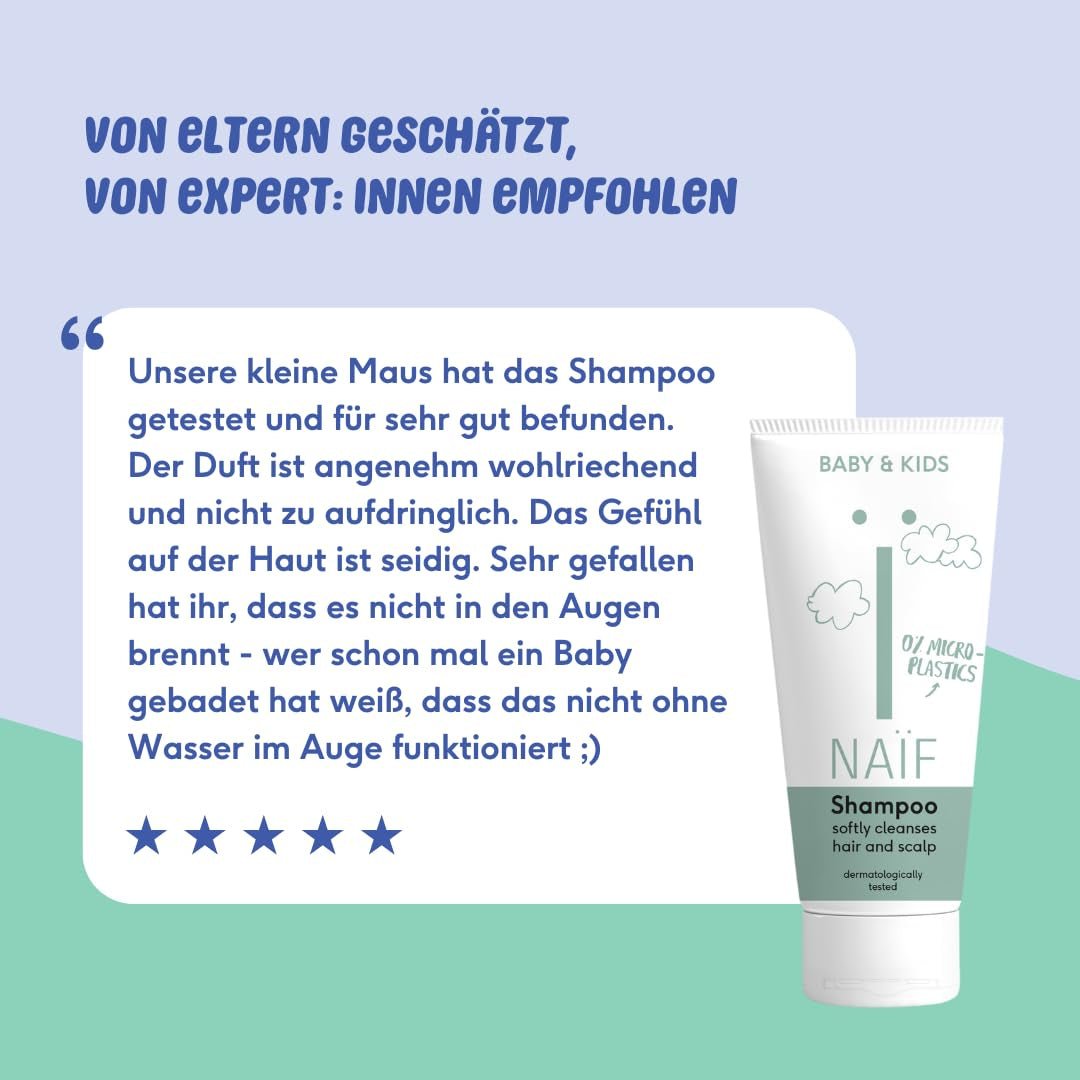 Naïf - Vårdschampo - för spädbarn och barn - Babyschampo med naturliga ingredienser - 100% vegan - 0% SLES - Utan mikroplaster, silikoner och parabener - 200 ml Barn - Bad och hudvård Naty Shop