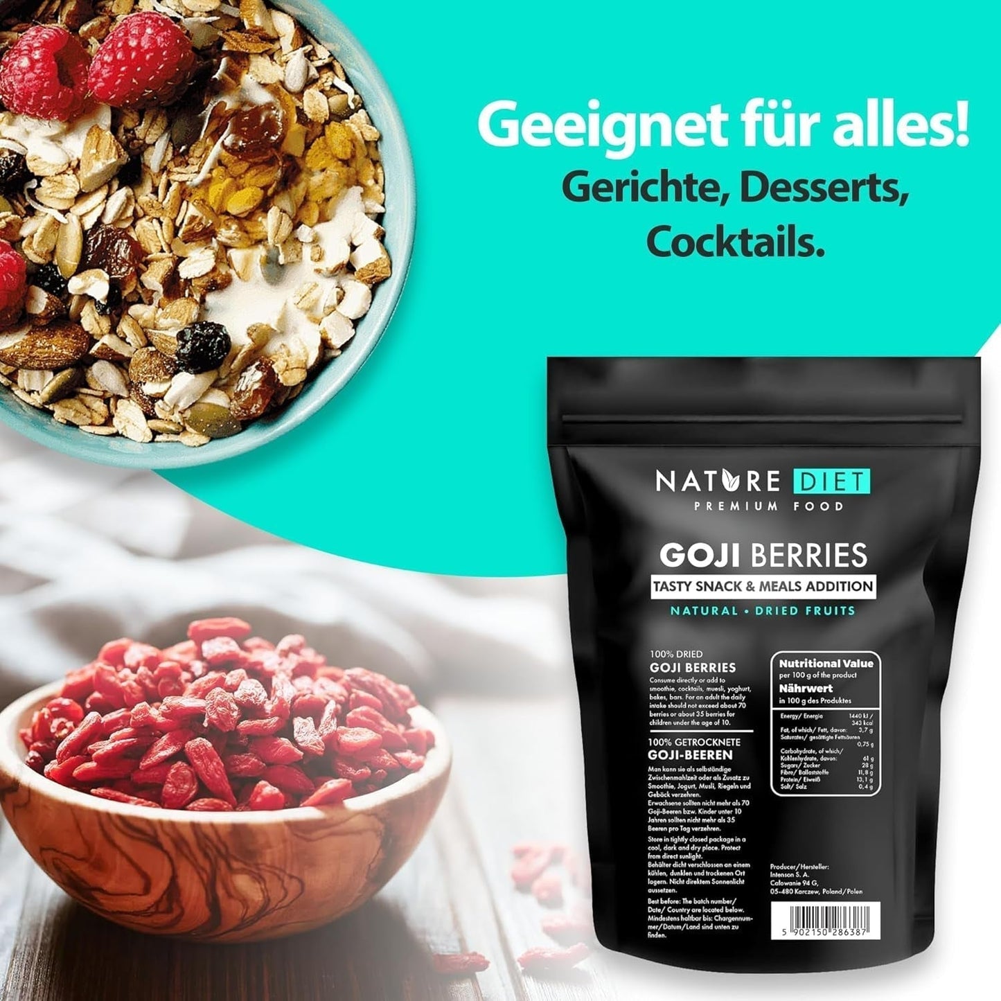 Nature Diet - Gojibär 1000 g | Torkade bär | Hälsosamt mellanmål Naty Shop uttorkade produkter