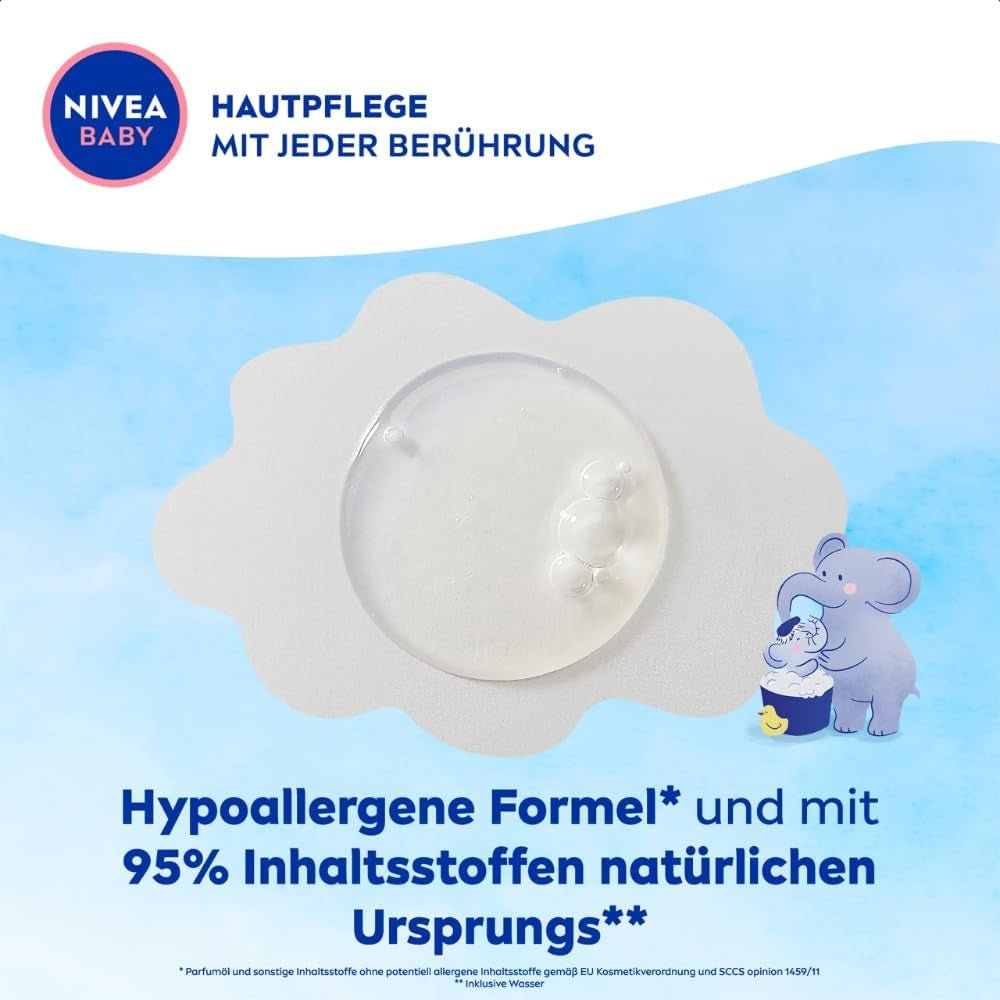 NIVEA BABY topp till tå bad & schampo, skonsamt veganskt schampo för barns hud och hår med mandelolja, avslappnande duschgel med hypoallergen formula utan parabener och mikroplaster (200 ml) Barn - Bath and Skincare Naty Shop
