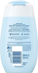 NIVEA BABY topp till tå bad & schampo, skonsamt veganskt schampo för barns hud och hår med mandelolja, avslappnande duschgel med hypoallergen formula utan parabener och mikroplaster (200 ml) Barn - Bath and Skincare Naty Shop