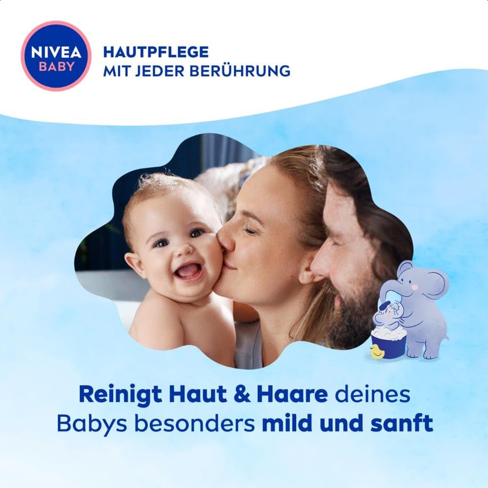 NIVEA BABY topp till tå bad & schampo, skonsamt veganskt schampo för barns hud och hår med mandelolja, avslappnande duschgel med hypoallergen formula utan parabener och mikroplaster (200 ml) Barn - Bath and Skincare Naty Shop