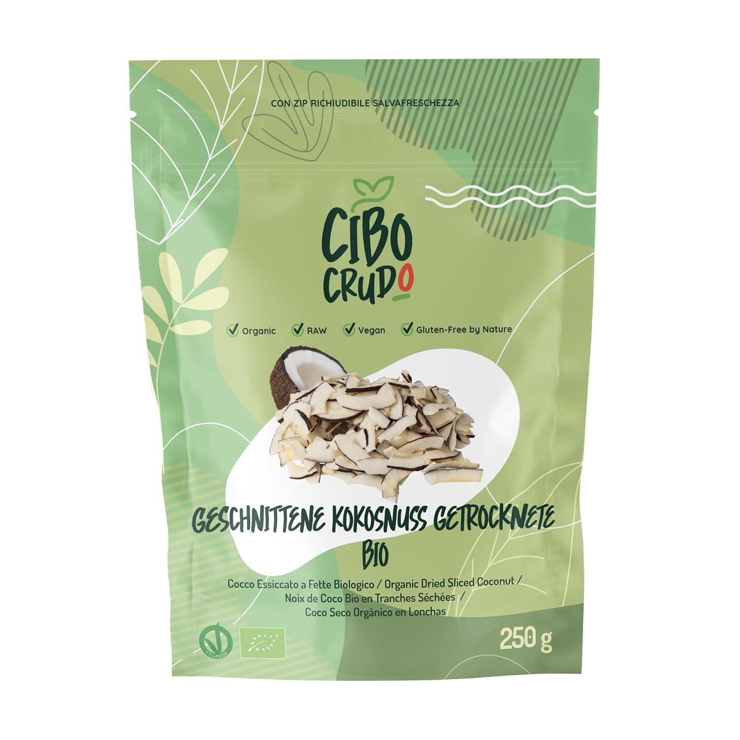 Strimlad ekologisk kokosnöt - 200g. Torkade kokoschips Osötade och torra. Kokosflingor. Soltorkade kokoschips. Utmärkt som mellanmål och för söta recept Naty Shop Dehydrerade produkter 250 G (1 Pack) Kokosskivor