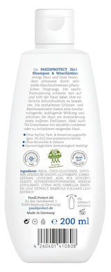 PAEDIPROTECT 2in1 schampo och tvättlotion för spädbarn och barn 200 ml, känslig rengöring och hår utan parfym och mikroplaster, duschgelén återfuktar torr och känslig hud, även för vuxna Barn - Bad och hudvård Naty Shop