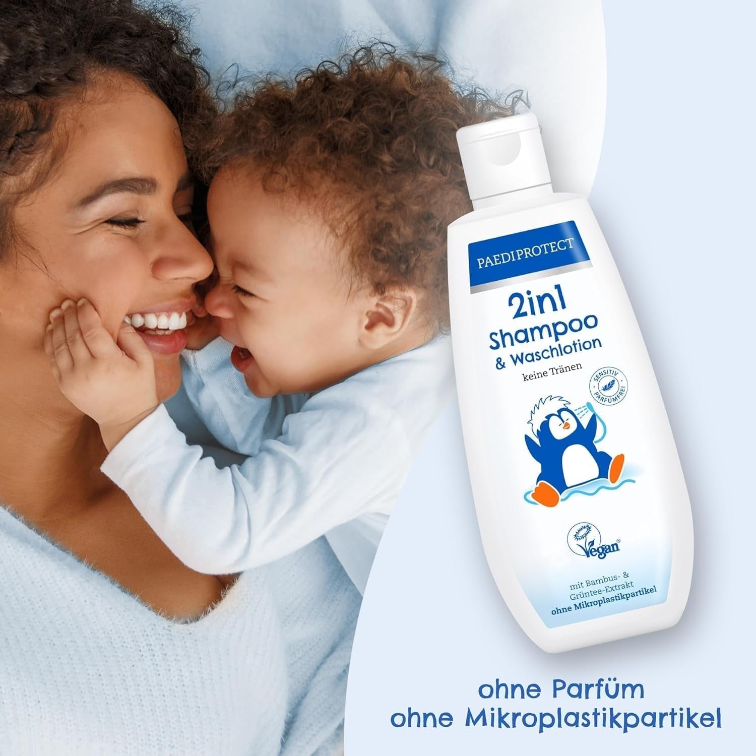 PAEDIPROTECT 2in1 schampo och tvättlotion för spädbarn och barn 200 ml, känslig rengöring och hår utan parfym och mikroplaster, duschgelén återfuktar torr och känslig hud, även för vuxna Barn - Bad och hudvård Naty Shop
