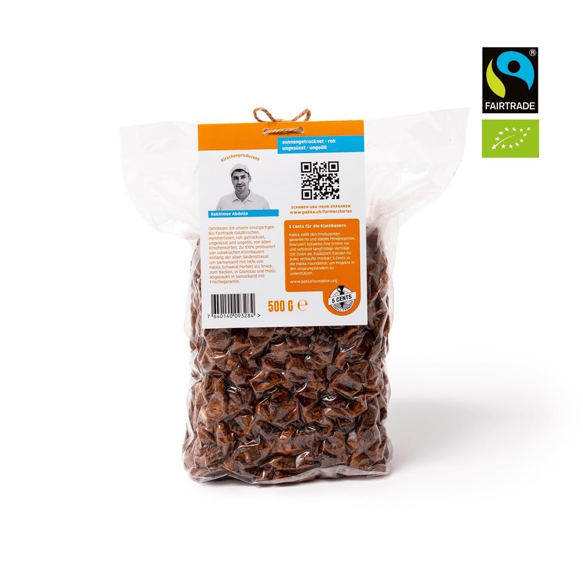 PAKKA - Organic Fairtrade soltorkade gyllene körsbär 500 g, vildplockade gula körsbär, osötade, osötade, direkt från småbönder i Samarkand, Uzbekistan, vegan, 500 g (1 förpackning) Naty Shop torkade produkter