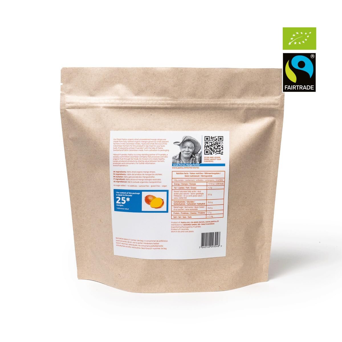 PAKKA ekologisk rättvisemärkt mango 1 kg, ekologiska och rättvist torkade mangobitar, osötad, osavlad, producerad och fylld direkt av producenten i Colombia, vegansk 1 kg (1 förpackning) Dehydrerade produkter Naty Shop