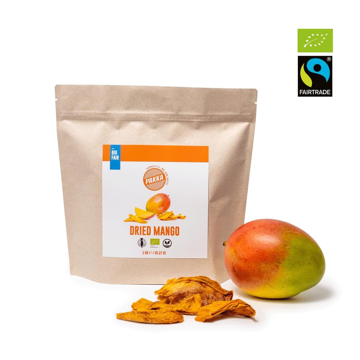 PAKKA ekologisk rättvisemärkt mango 1 kg, ekologiska och rättvist torkade mangobitar, osötad, osavlad, producerad och fylld direkt av producenten i Colombia, vegansk 1 kg (1 förpackning) Dehydrerade produkter Naty Shop