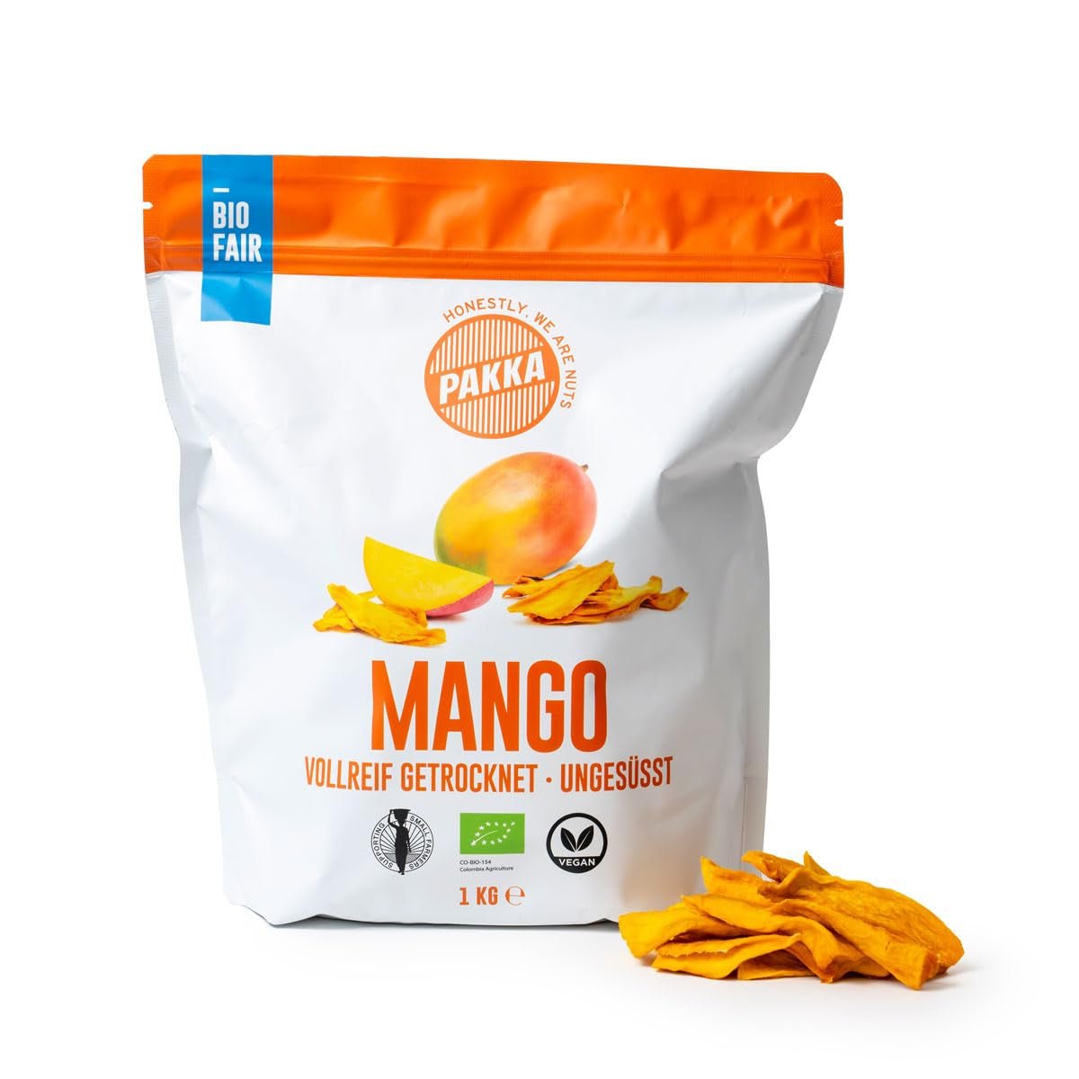 PAKKA ekologisk rättvisemärkt mango 1 kg, ekologiska och rättvist torkade mangobitar, osötad, osavlad, producerad och fylld direkt av producenten i Colombia, vegan 1 kg (1 förpackning) Naty Shop torkade produkter 1 kg (1 förpackning)