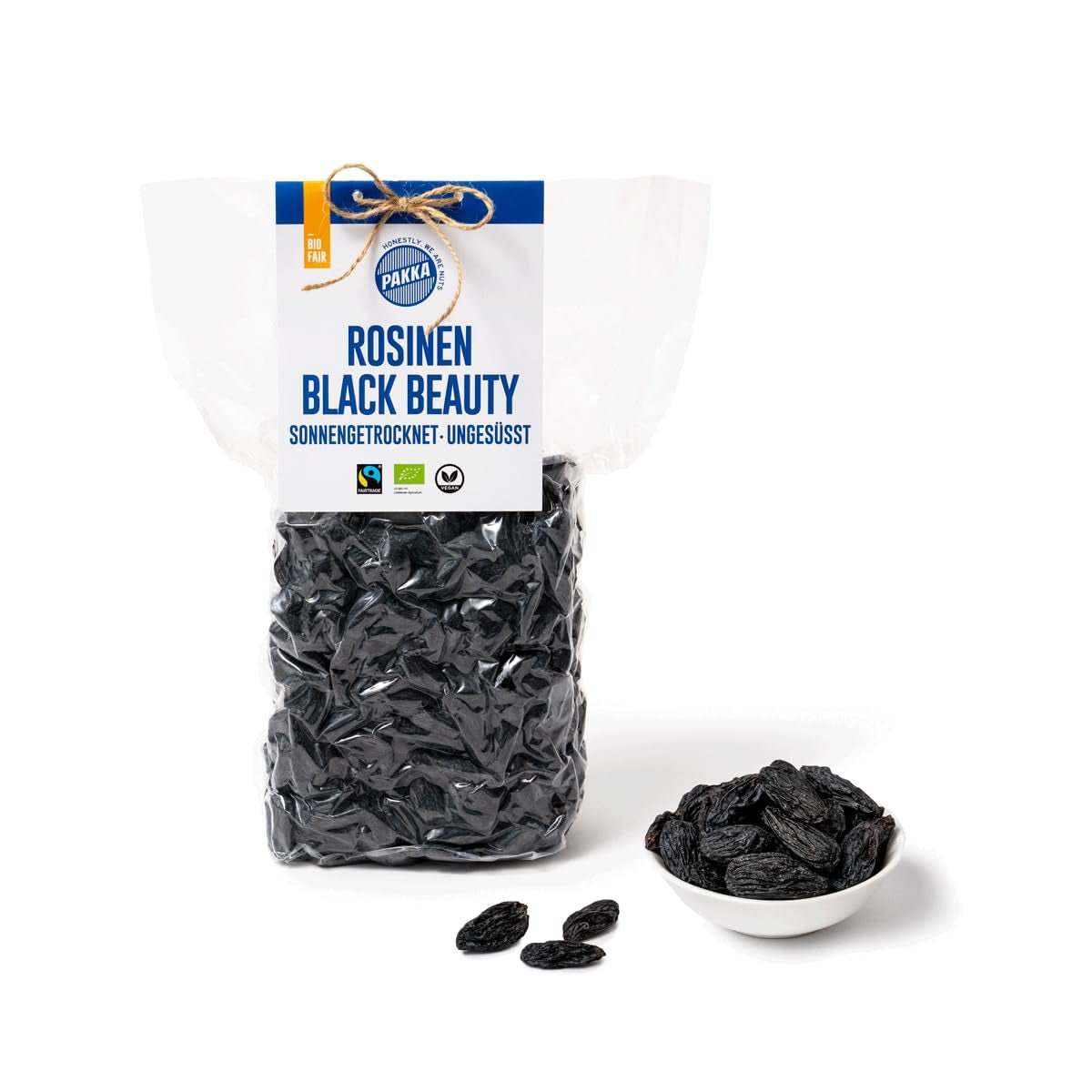 PAKKA - Organic Fairtrade Black Beauty Raisins 600gr, ekologiska, kärnfria, svarta druvor, soltorkade, oljefria, därför klibbiga, osvavelfria, direkt från småbönder i Samarkand i Uzbekistan Dehydrerade produkter Naty Shop Variant 1: 600 G (förpackning med 1)