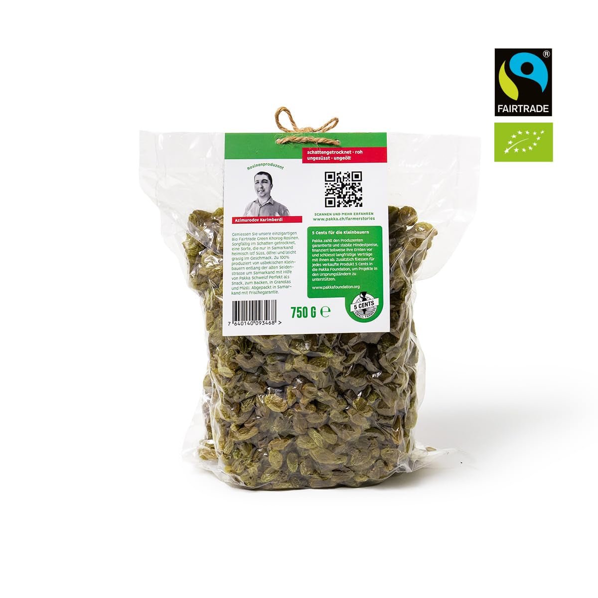 PAKKA - Organic Fairtrade Green Khorog Raisins 750g, Ekologiska och Fairtrade, Fröfria, Skuggtorkade, Oljefria, Så Klibbiga, Direkt från småbönder i Samarkand Uzbekistan, Vegan, 750g Naty Shop Dehydrerade produkter
