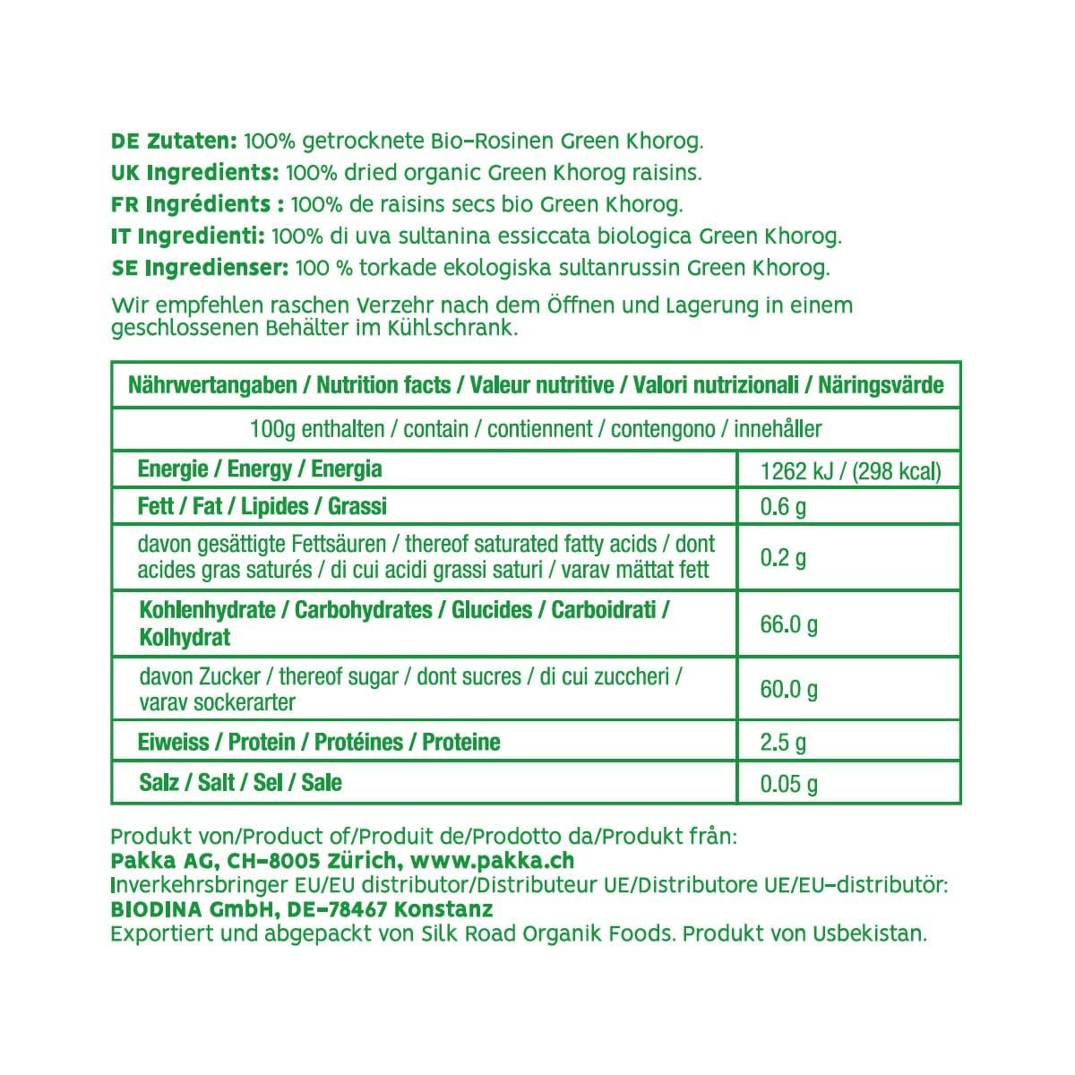 PAKKA - Organic Fairtrade Green Khorog Raisins 750g, Ekologiska och Fairtrade, Fröfria, Skuggtorkade, Oljefria, Så Klibbiga, Direkt från småbönder i Samarkand Uzbekistan, Vegan, 750g Naty Shop Dehydrerade produkter