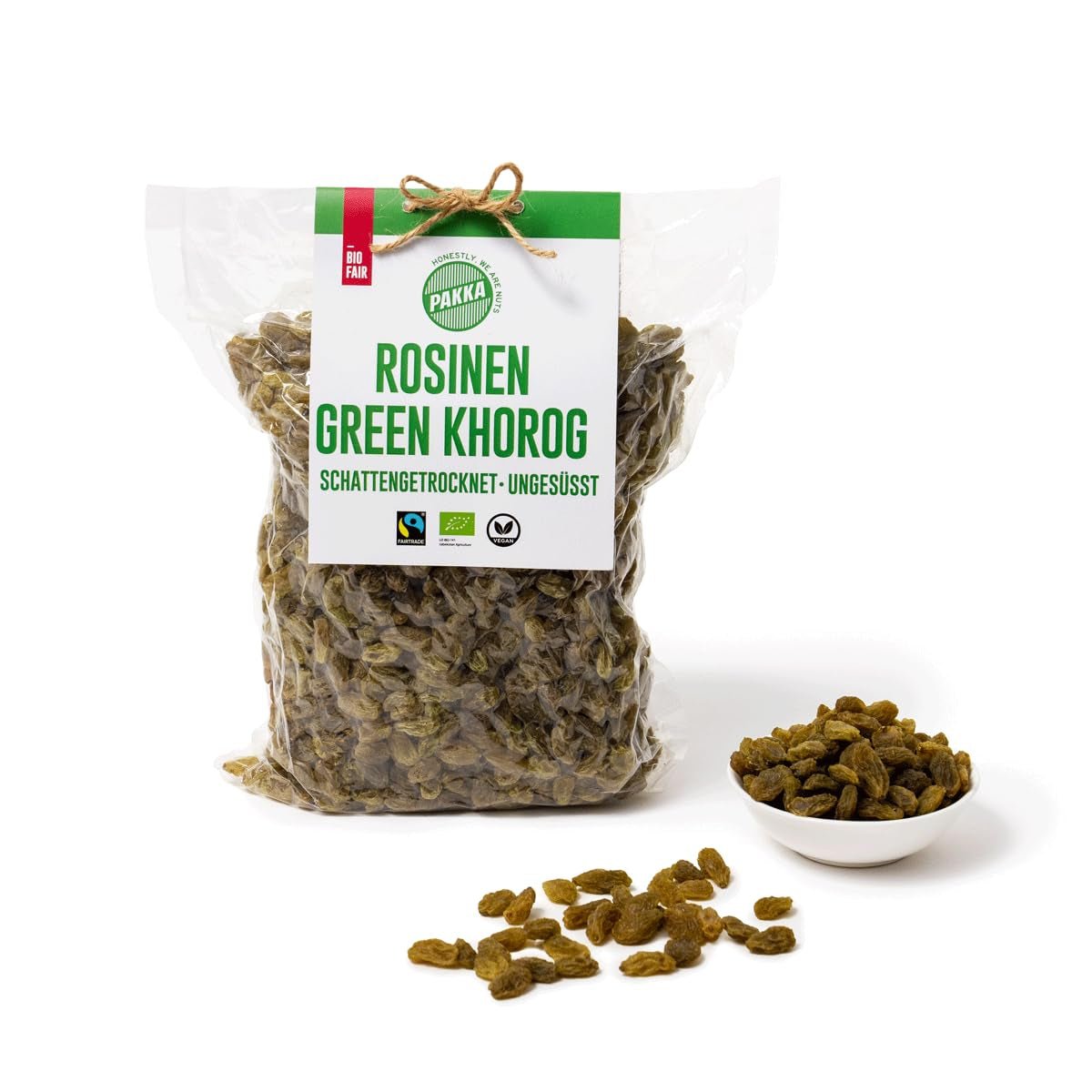 PAKKA - Organic Raisins Fairtrade Green Khorog 750g, ekologiskt och Fairtrade, fröfritt, skuggtorkat, oljefritt, så klibbigt, direkt från småbönder i Samarkand i Uzbekistan, vegan, 750g Naty Shop Dehydrerade produkter Variant 1: 750 G (1 förpackning)