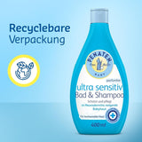 PENATEN Ultra Sensitive Bath & Shampoo (400 ml), särskilt skonsamt babybad och schampo för den mycket känsliga huden hos spädbarn som är utsatta för neurodermatit, doft- och färgfri duschgel och hårschampo Barn - Bath and Skincare Naty Shop