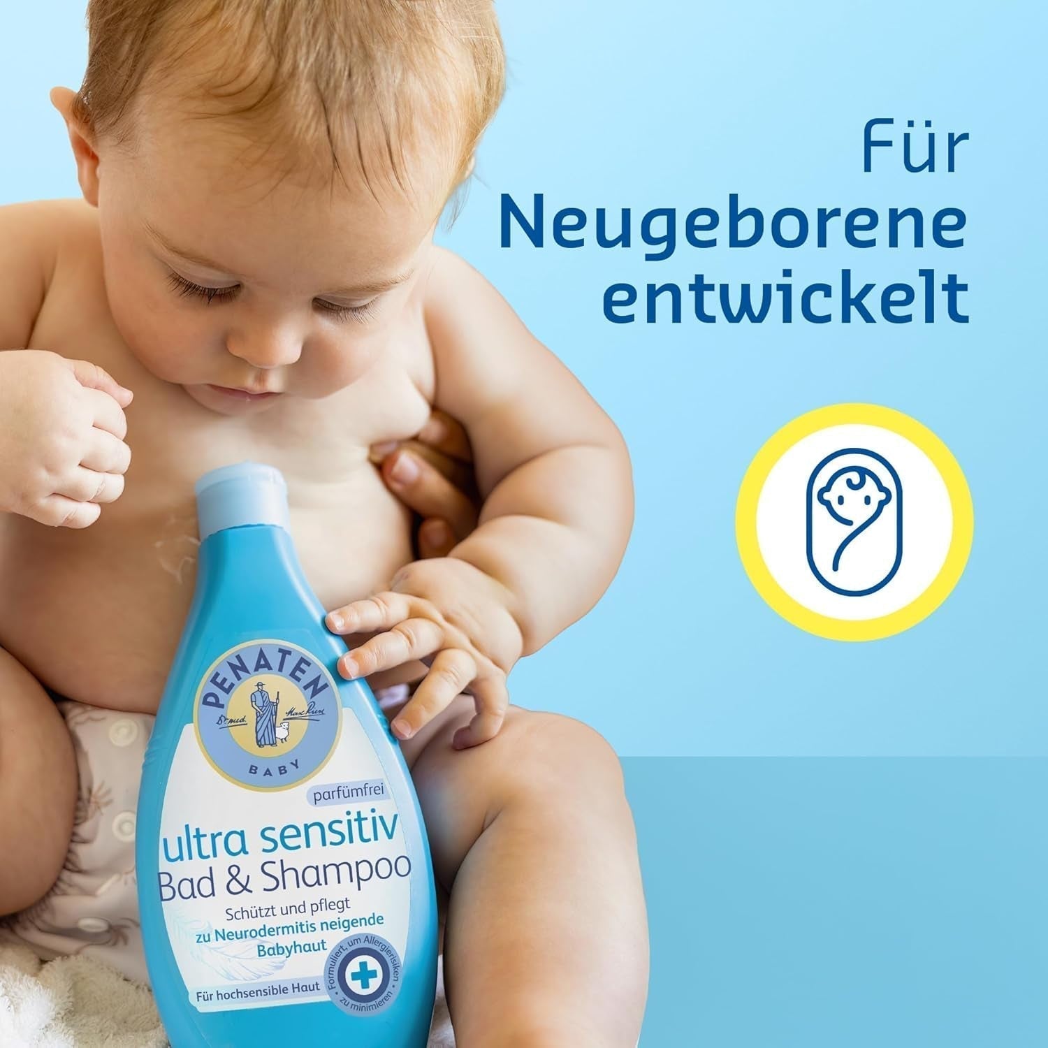 PENATEN Ultra Sensitive Bath & Shampoo (400 ml), särskilt skonsamt babybad och schampo för den mycket känsliga huden hos spädbarn som är utsatta för neurodermatit, doft- och färgfri duschgel och hårschampo Barn - Bath and Skincare Naty Shop