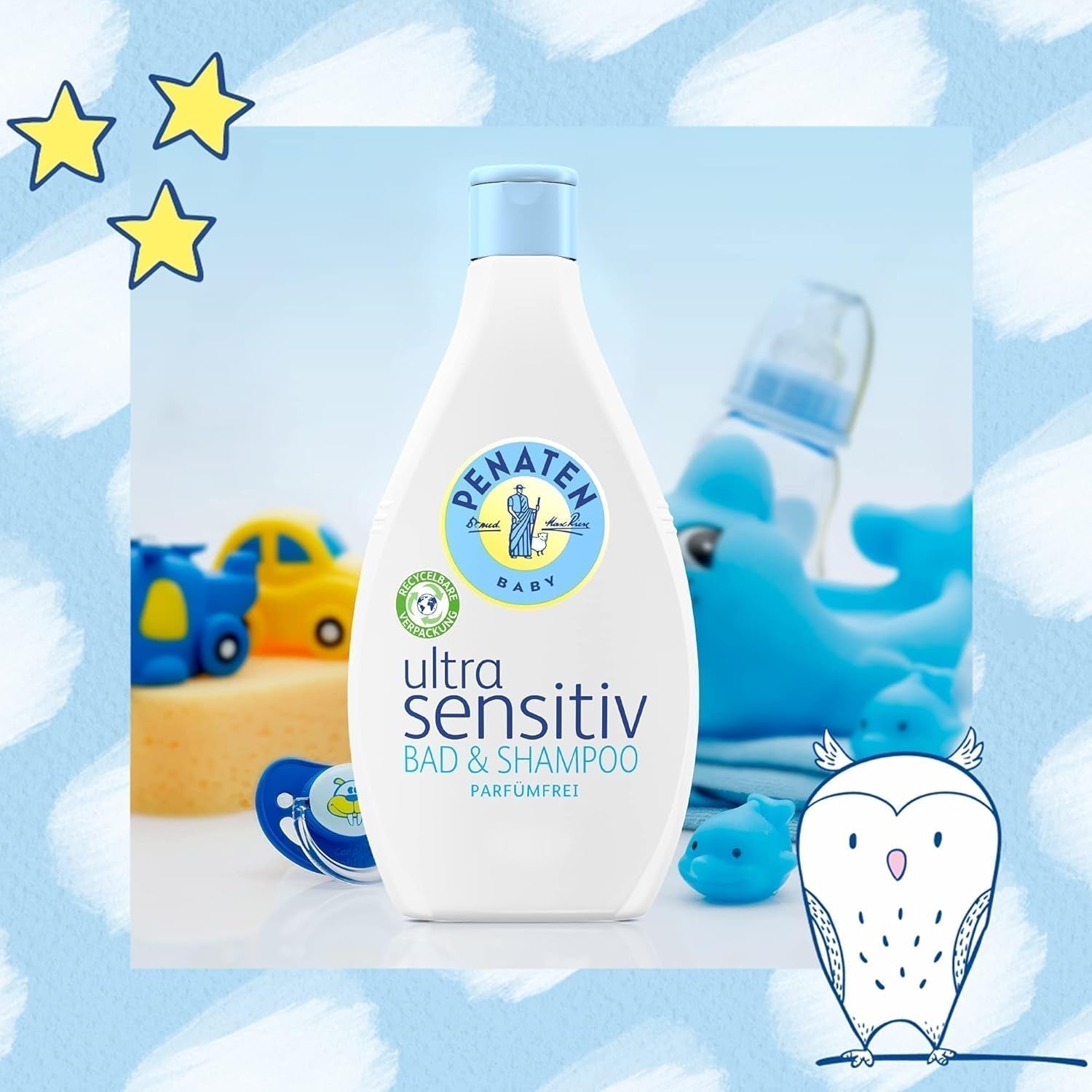 PENATEN Ultra Sensitive Bath & Shampoo (400 ml), särskilt skonsamt babybad och schampo för den mycket känsliga huden hos spädbarn som är utsatta för neurodermatit, doft- och färgfri duschgel och hårschampo Barn - Bath and Skincare Naty Shop