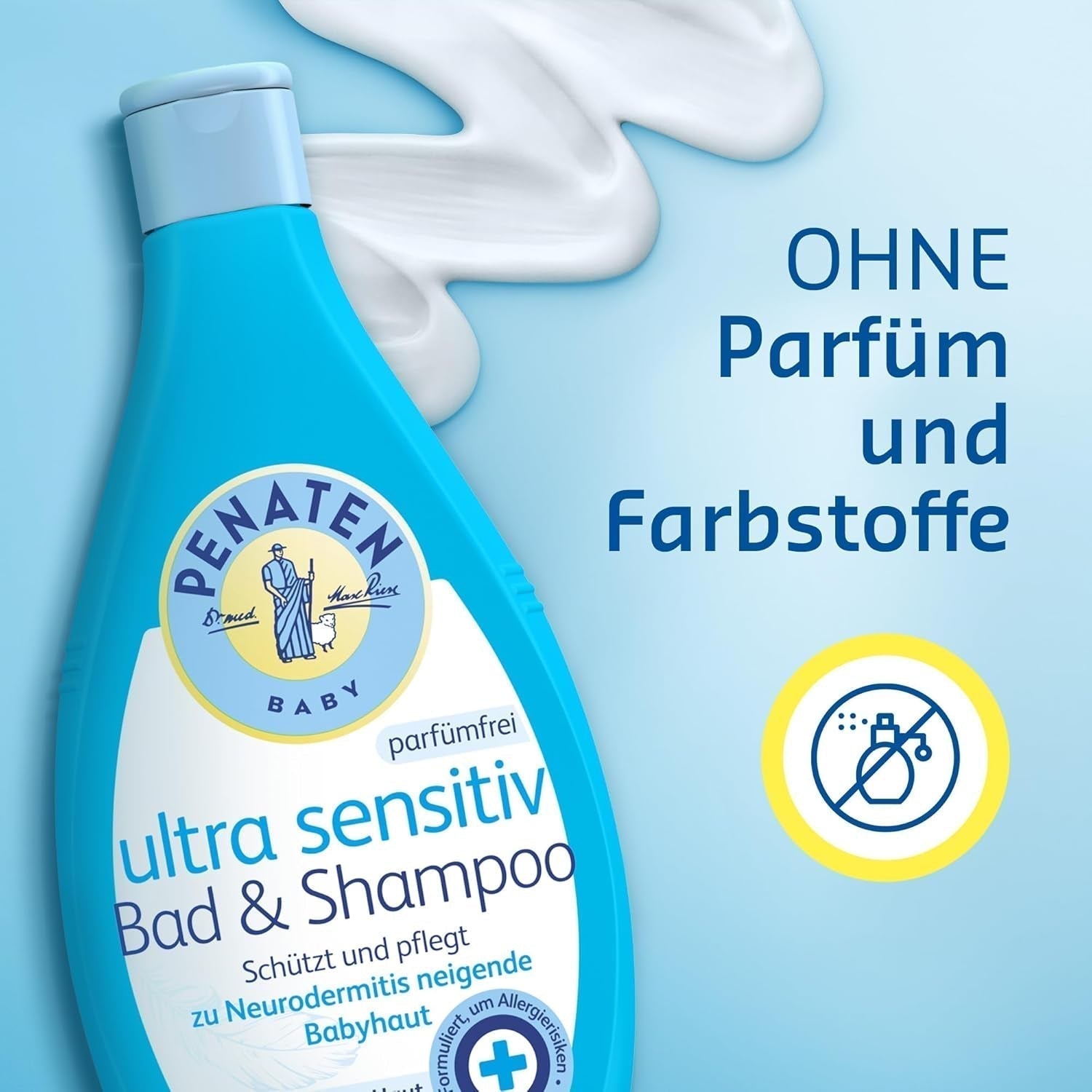PENATEN Ultra Sensitive Bath & Shampoo (400 ml), särskilt skonsamt babybad och schampo för den mycket känsliga huden hos spädbarn som är utsatta för neurodermatit, doft- och färgfri duschgel och hårschampo Barn - Bath and Skincare Naty Shop