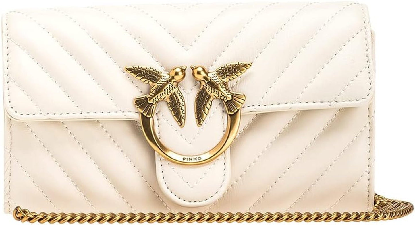 Pinko Ladies Sheep Nappa Love ONE Plånbok C SCHAFNAPPA Damplånbok Naty Shop Z14Q_Bianco Seta-Antik Guld En storlek passar alla