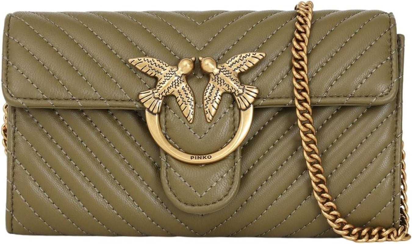 Pinko Ladies Sheep Nappa Love ONE Plånbok C SCHAFNAPPA Damplånbok Naty Shop V62Q_Verde Abete-Antik Guld En storlek passar alla