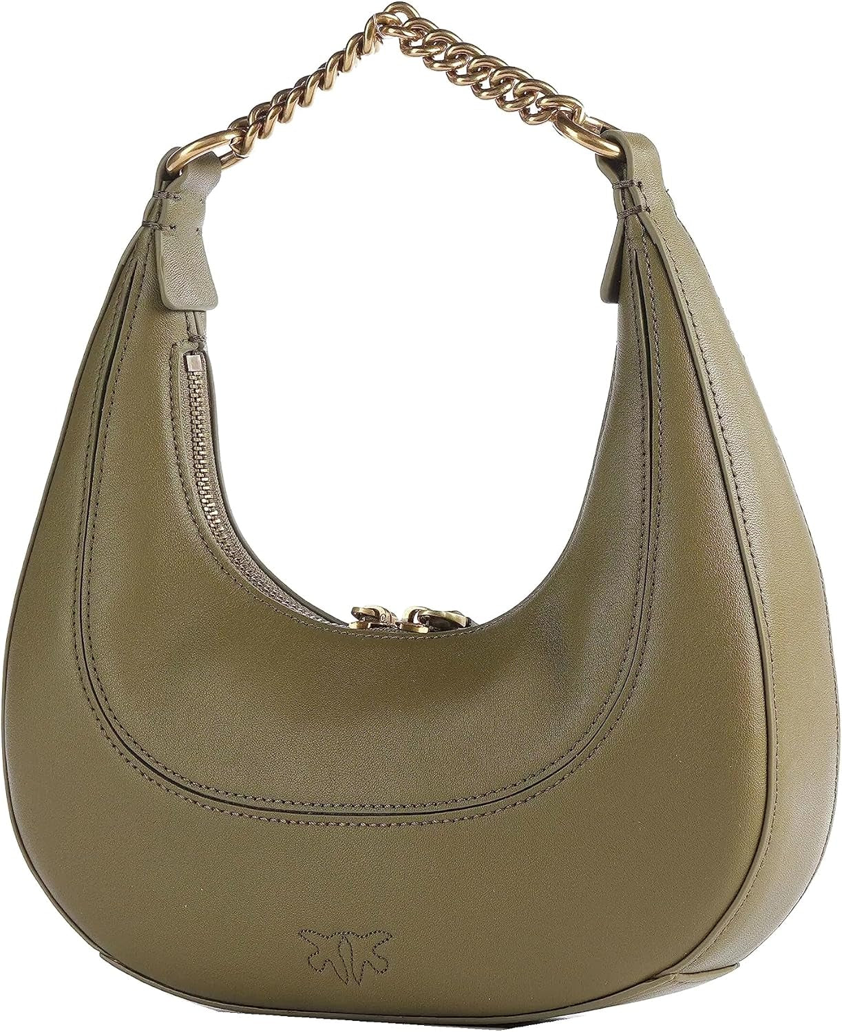 Pinko dam BRIOCHE HOBO Mini KALB MORB, V62q_Grön tråd-Antik Guld Damväskor Naty Shop