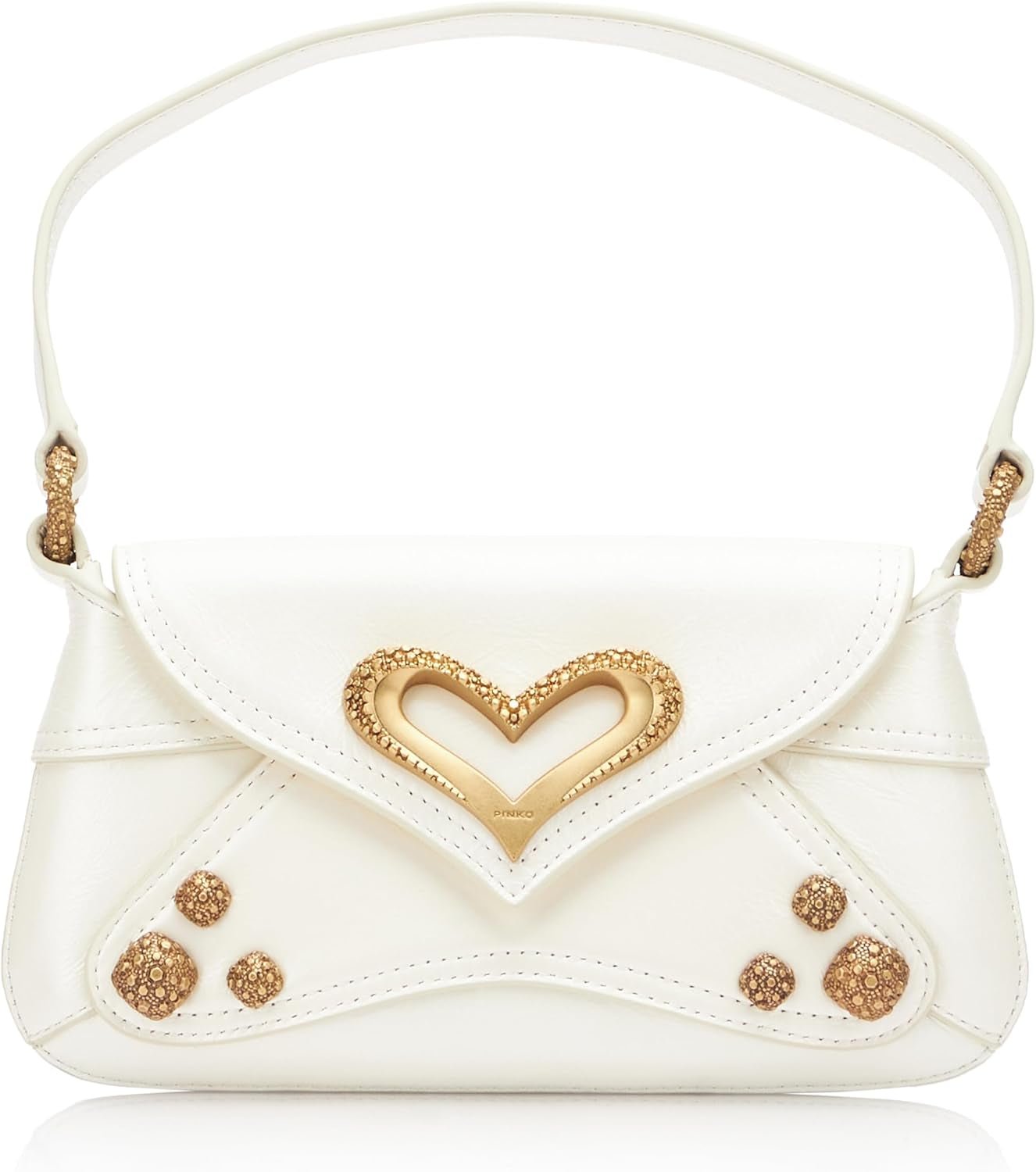 Pinko Ladies 520 Shoulder Baby Naplack Vintage Väska Dam Väskor Naty Shop Z14M_White Silk-Gold Chocolate