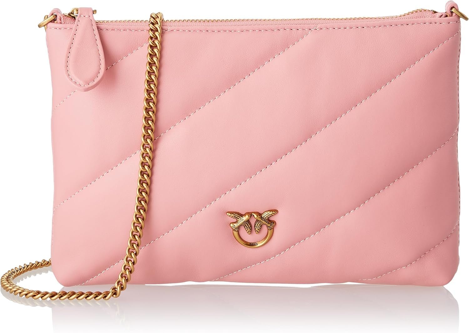 Pinko Platt Påse Damer Får Nappa FLACHTASCHE SCHAFNAPPA Damväskor Naty Shop P66Q_Rosa Rossore-Antik Guld